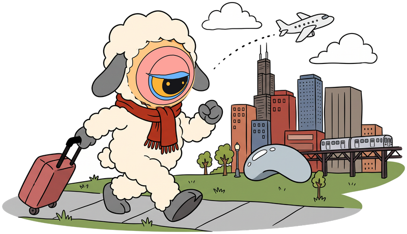 ochii sheep with a suitcase in Chicago