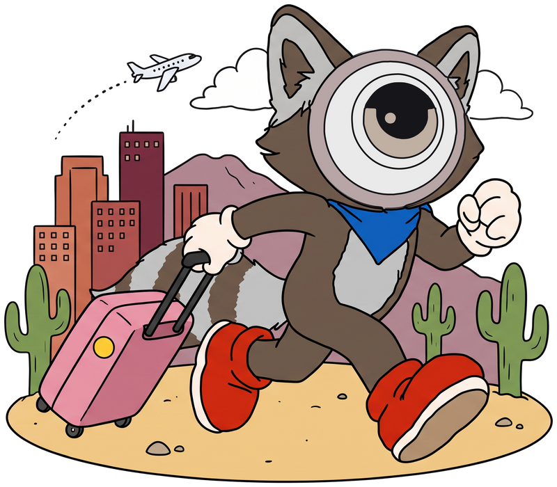 ochii raccoon with a suitcase in Phoenix
